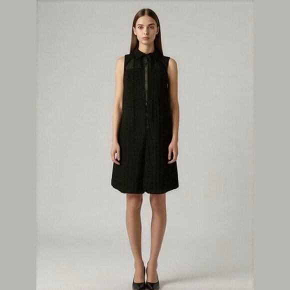 𝅺Doe & Rae Black Chiffon Tunic Dress Button Front Sz S - Picture 1 of 11